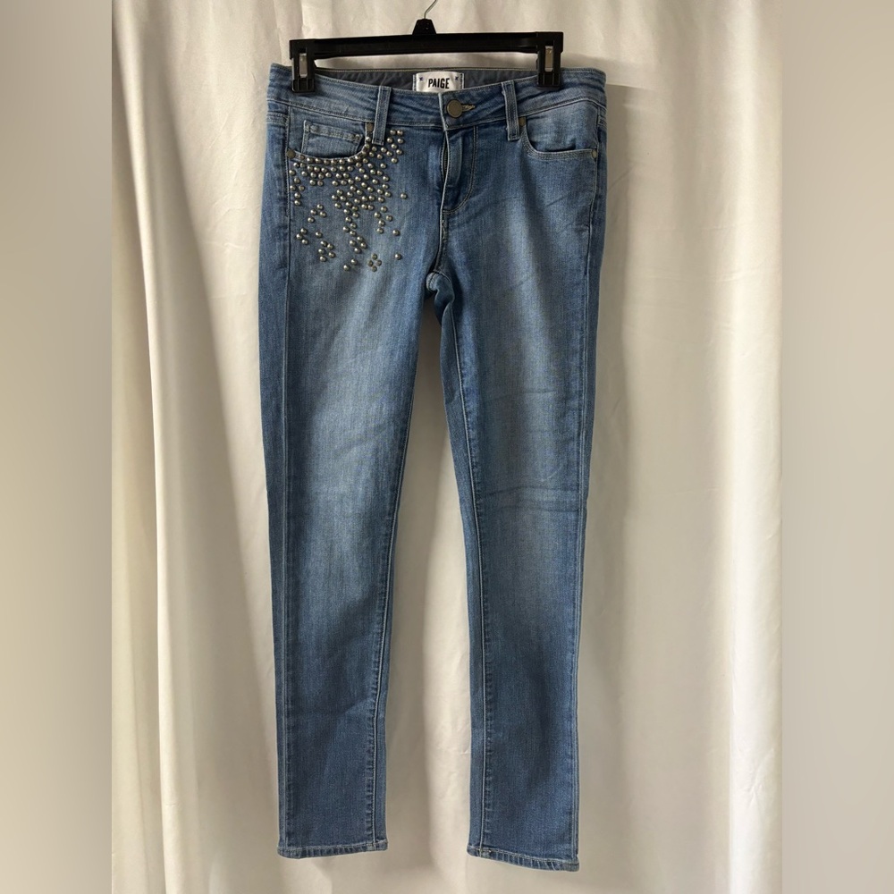Paige Blue Embellished‎ Women's Ankle Peg Jeans 27 Waist